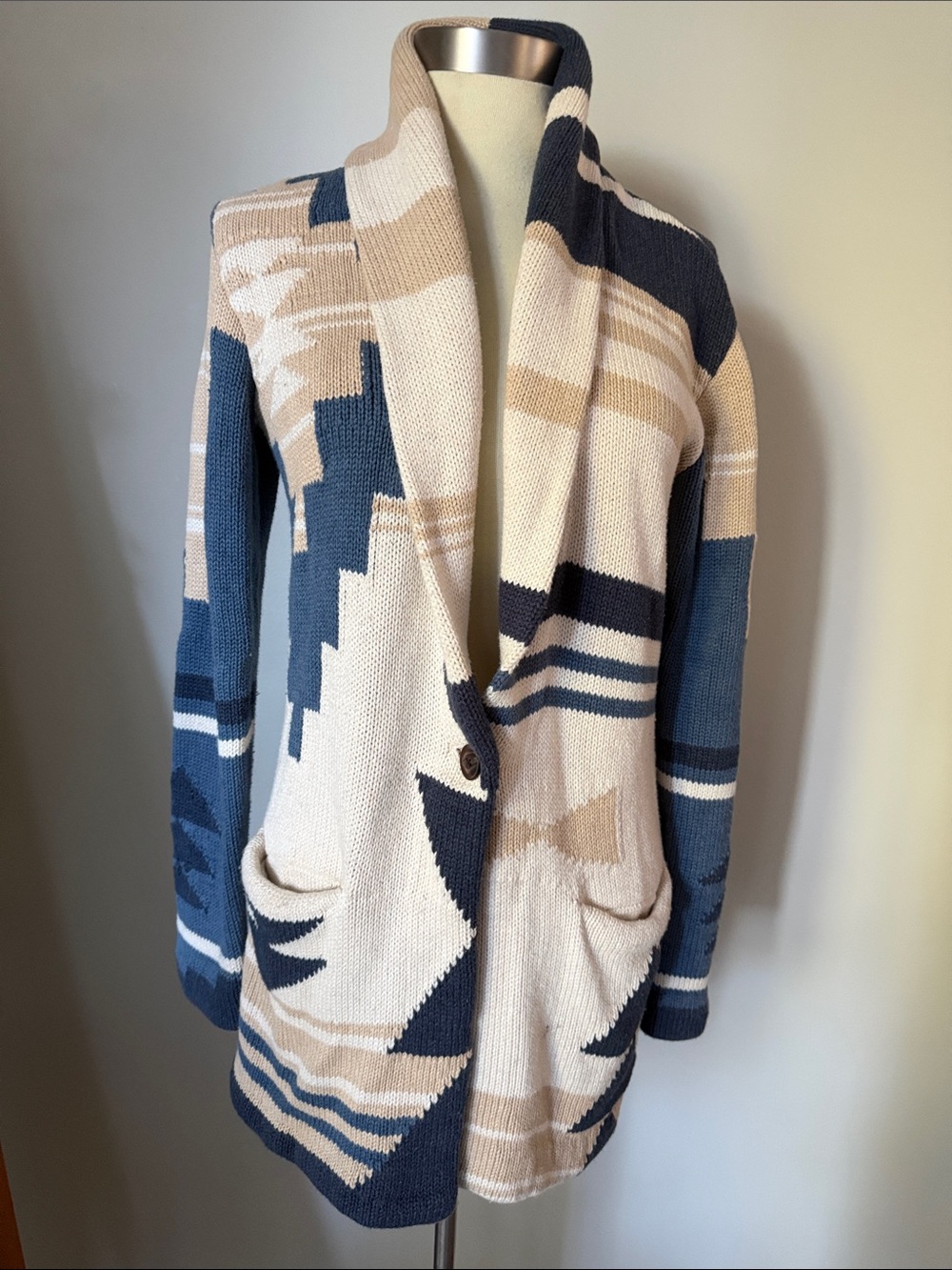 Pendleton Wool Cardigan Sweater - Blue & Cream